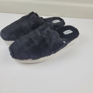Toms Alpargata Mallow Mule Slippers Black Faux Fur Women's Size 7